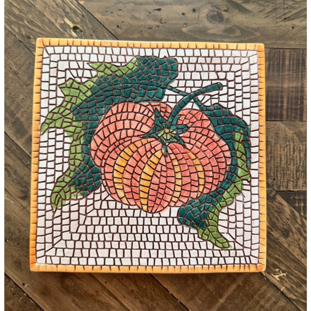 Pier 1 Pumpkin Gourd Tile Mosaic Trivet Made in Italy 8 x 8 Inches